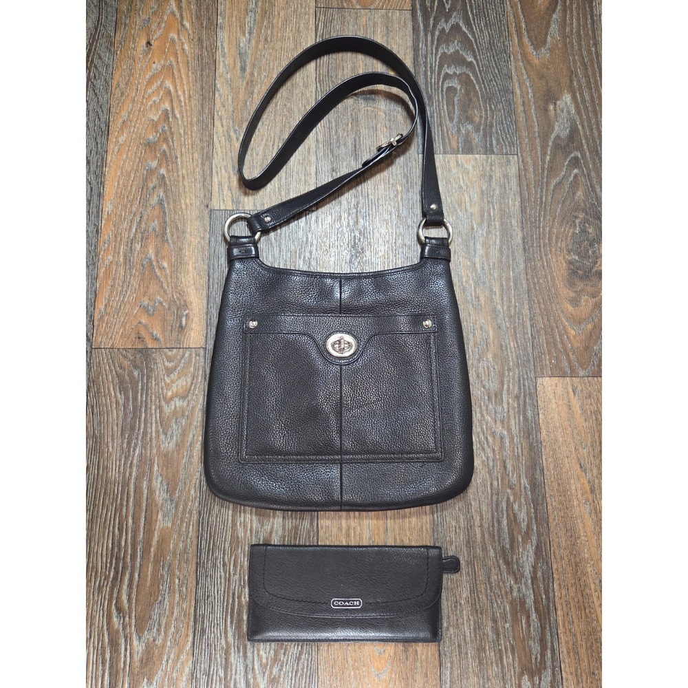 Coach Chelsea Black Pebbled Leather Crossbody Bag F16533 and Slim Wallet Set